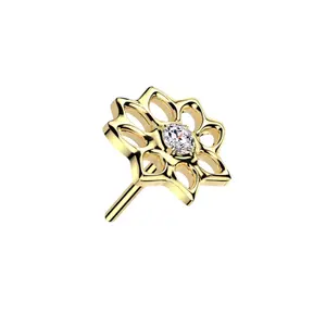 Statement Gold Lotus Flower Threadless Push In Topy - Elegant Floral Design for Daily Wear and Versatile Occasions