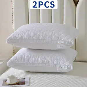 High-Resilience Quilted Pillow Core, Hotel & Guesthouse Style, 1pc/2pc Embroidered Design, Perfect for Comfortable Sleep