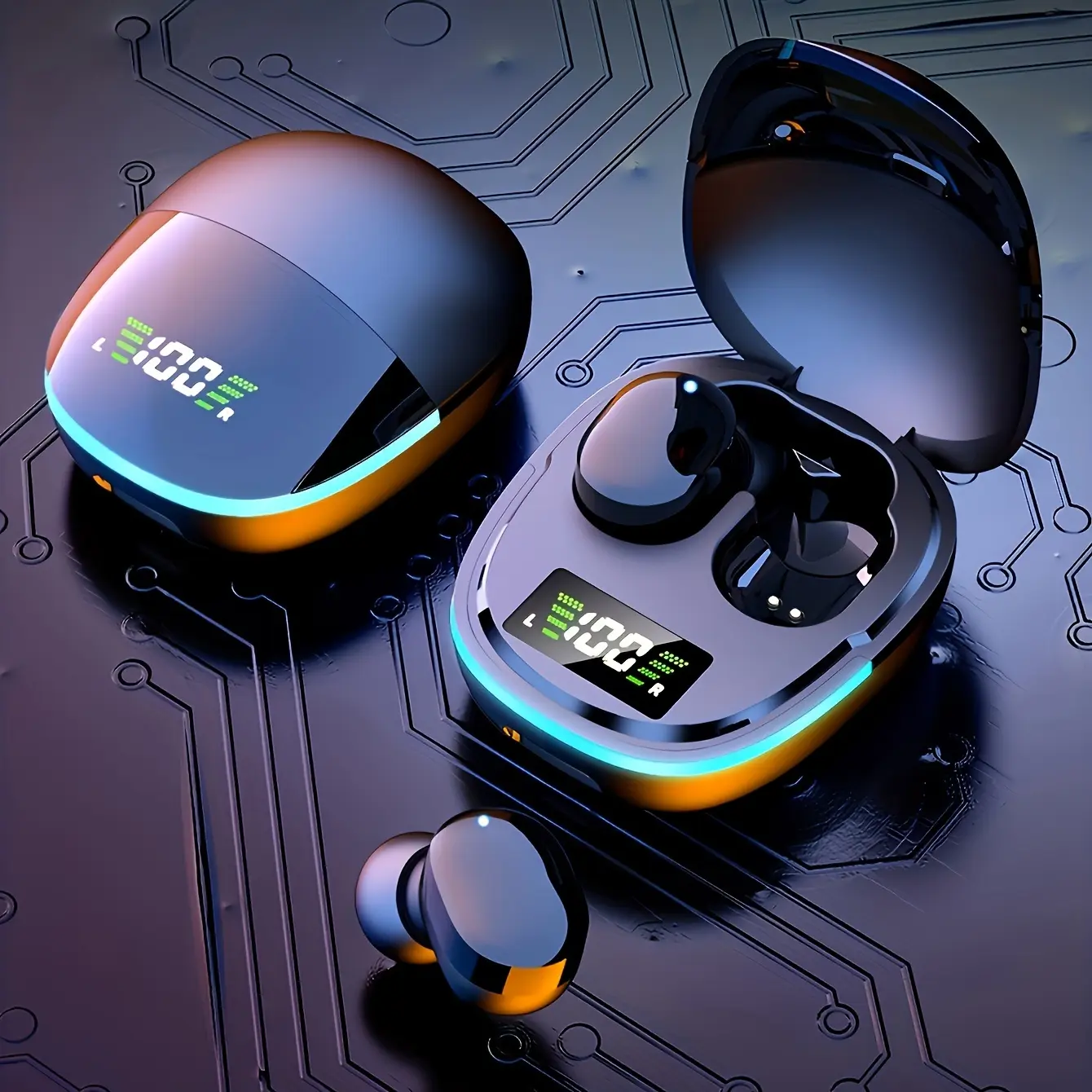 True Wireless Bluetooth In-Ear Earphones - Smart Digital Display Bluetooth Earbuds with Per-Ear & Case Battery Percentage, IPX4 Water Resistance, Auto Connect, Volume Control, Plug-and-Play Audio