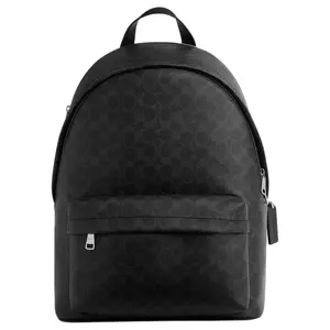 COACH Taylor 30 Large Zip-Top Backpack in Faux Leather and Woven Fabric – Unisex, Modern Style, Black