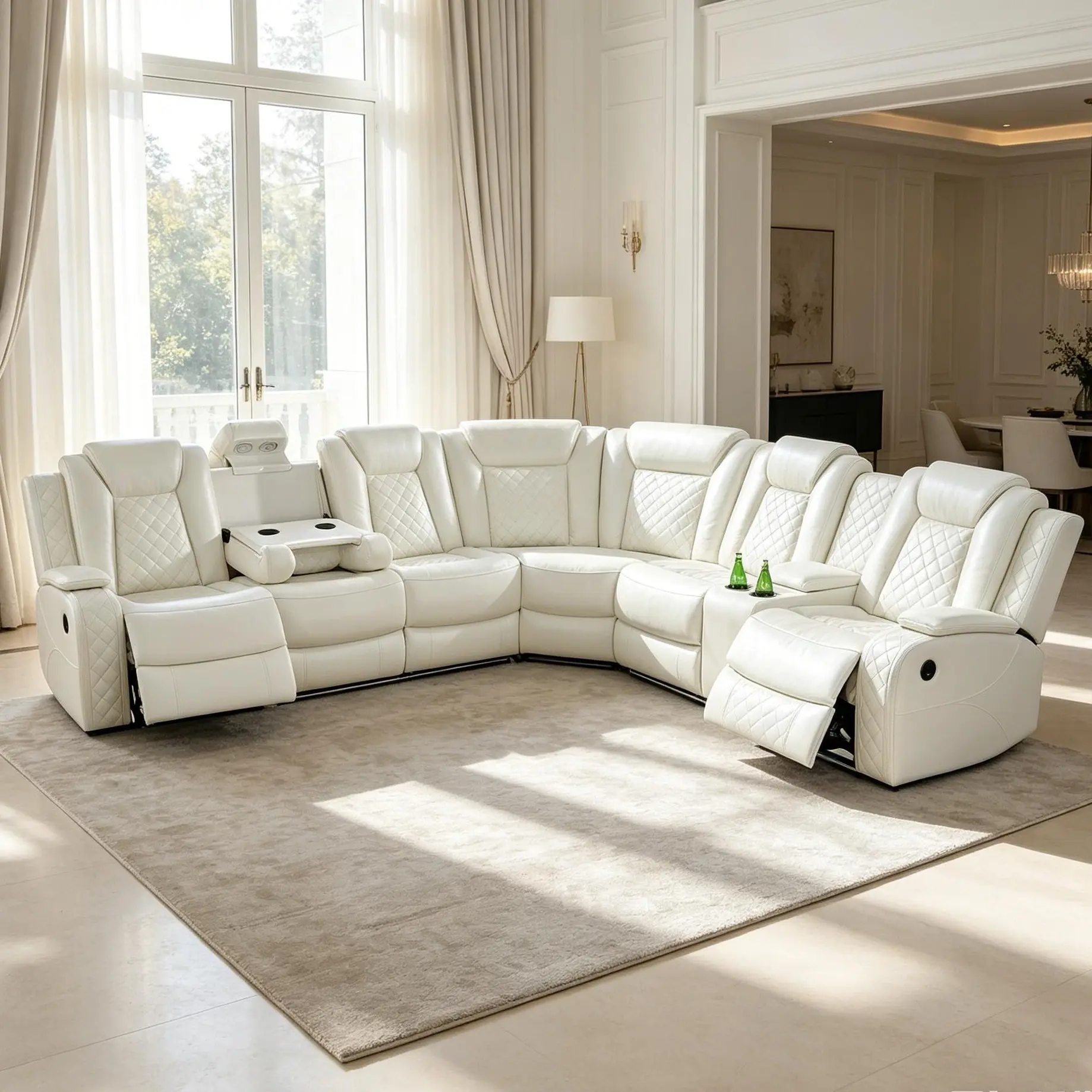 3-Piece White Leather Power Reclining Sofa with Stain-Resistant Waterproof Leather, Easy Quick Cleaning, High-Density Rebound Foam Cushions, Sturdy Frame, Adjustable Arms, Assembly Required for Family Daily Leisure