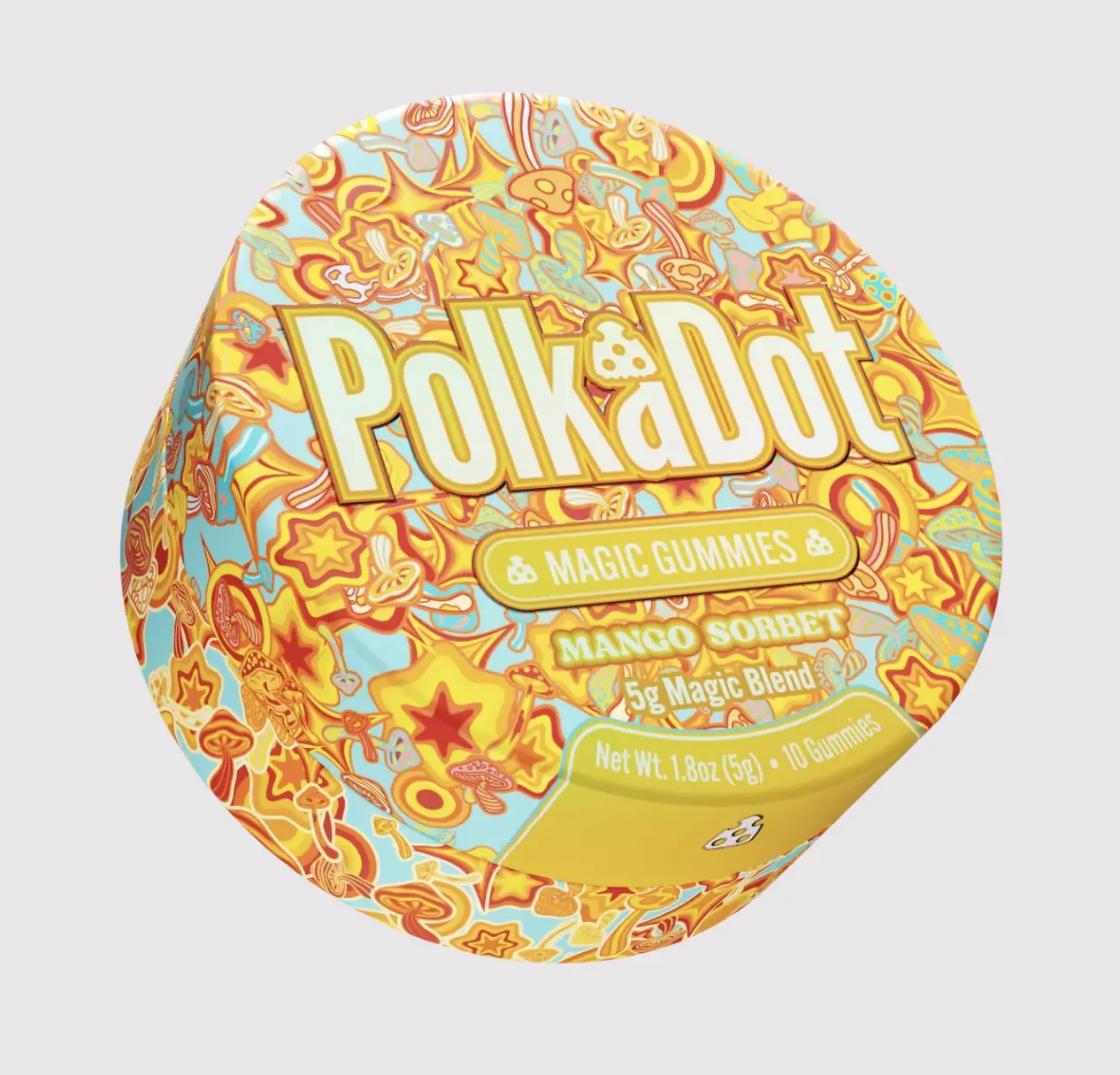 Polkadot Mango Sorbet Gummies, 10 Count, High Potency Plant-Based Gummies, Soft Chewy Gummies, 100% Organic Ingredients, High-Quality Formula, Freshness-Sealed, Secure Reusable Metal Tin, Travel-Friendly Packaging, Proudly Made in USA