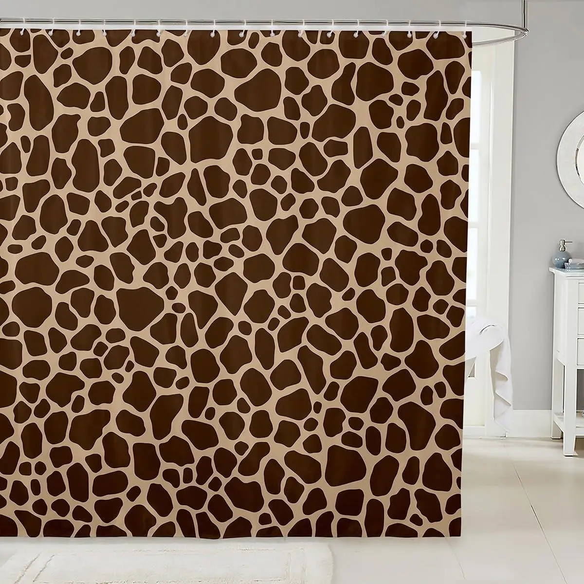 Feelyou Kids Giraffe Skin Print Shower Curtain - Wild Animal Fur Texture, Abstract, Modern, Rustic Brown Retro, Waterproof, Washable, 12 Hooks Included (For Kids, Christmas Bathroom Decor), Pattern Curtains, Printed Design Curtains