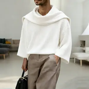INCERUN Men's/Unisex Trendy Relaxed Fall Winter Structured Cape Collar Loose Knit | Oversized Pullover | Casual Daily, Art Exhibition