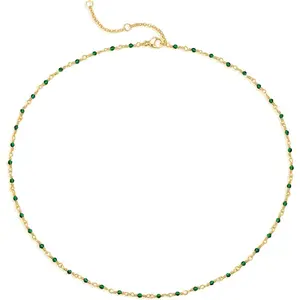 14K Gold Plated Beaded Necklaces for Women-Dainty Colorful Green/Rose Beaded Pearl Chokers-Delicate Boho Style Jewelry Gifts