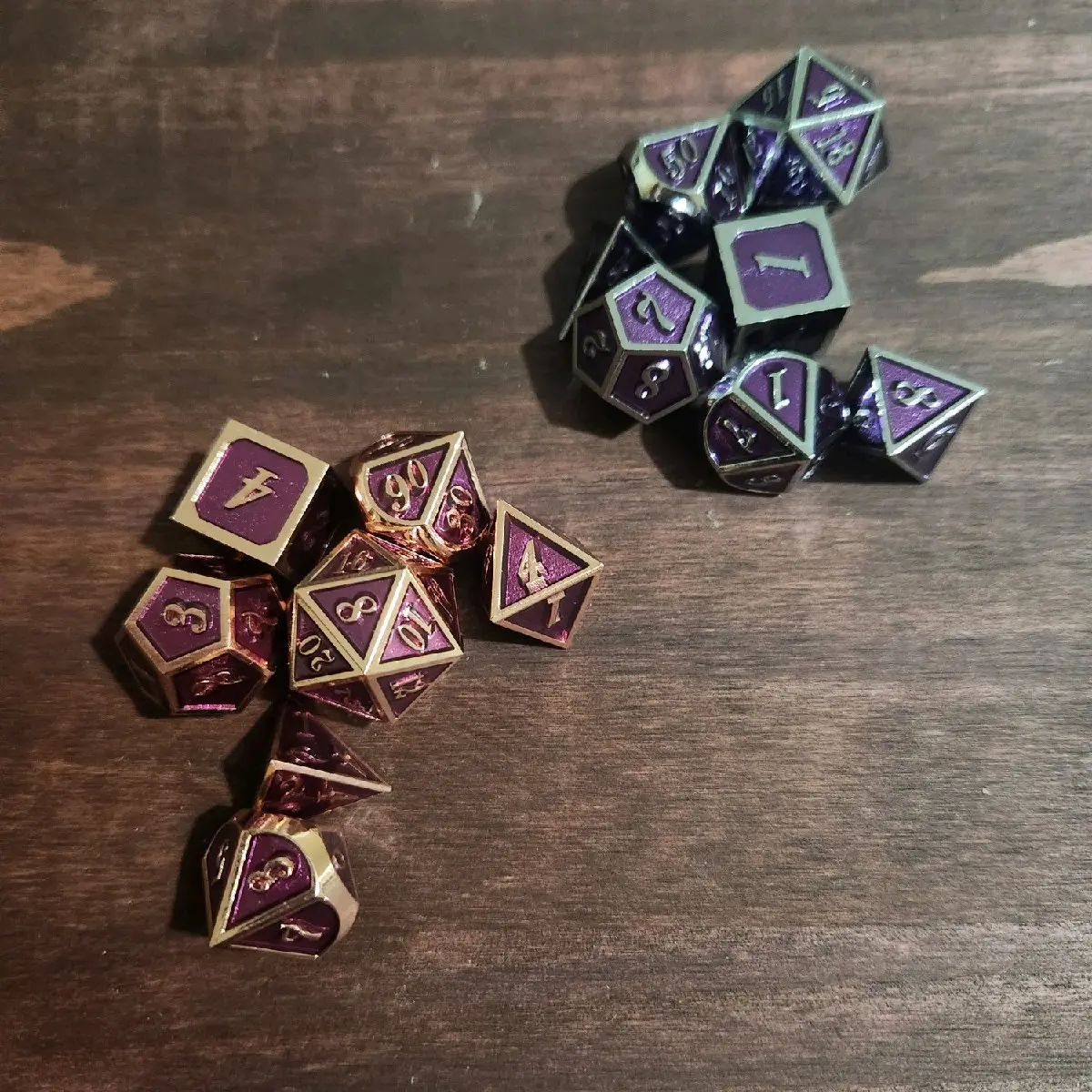 Purple Set of 7 Metal RPG Dice - Unique Design for Role-Playing Gameplay