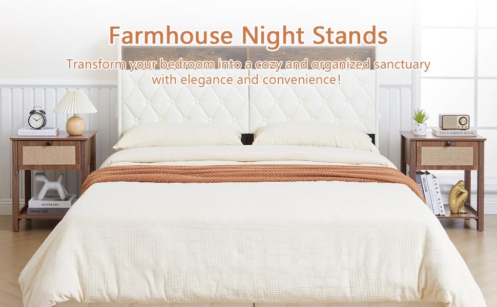 Giratree 21.65" H End Table with Flax Finish Set of 2, Modern Night Stands with Drawer, Farmhouse Bedside Table for Bedroom Living Room