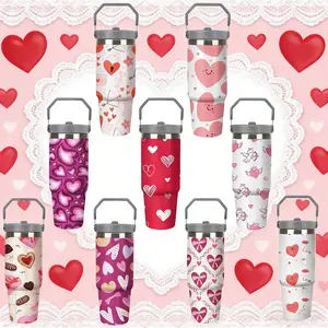 1pc 30oz Unique Romantic Prints Love Collection Insulated Tumbler with Straw & Handle | Unique Romantic Prints | Large Capacity | Double Wall Vacuum Insulation | Leakproof Lid with Straw & Ergonomic Handle | Perfect Gift for Her/Him, Anniversary