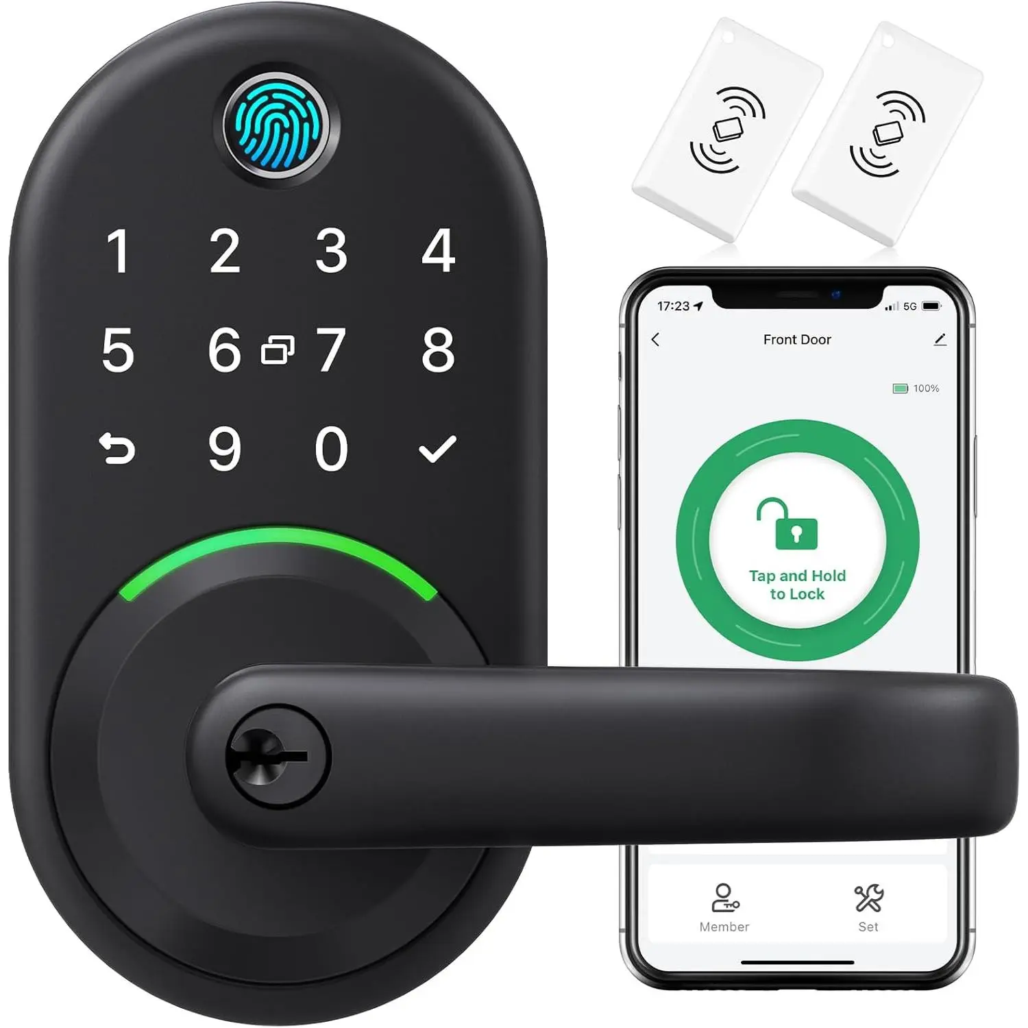 Door Handle Lock with Keypad:  Fingerprint  Knob - Keyless Entry Digital Lock for Front Door - Deadbolt with APP - Generate Passcode Remotely - DIY Installation
