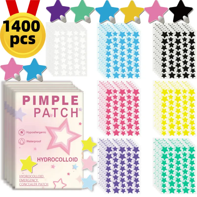 1400pcs/Set Cute Star-Shaped Facial Hydrocolloid Acne Patches - Alcohol-Free, Odorless, Gentle, Non-Irritating Blemish Spot Stickers for All Skin Types #GLOBAL PICKS