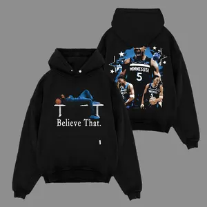 Vintage Anthony Edwards Minnesota Basketball Graphic Hoodie, Retro Ant Man #5 Believe That Cotton Pullover, Oversized Washed Streetwear Hoodie, Unisex Hoops Fan Gift for Men Women and Basketball Collectors