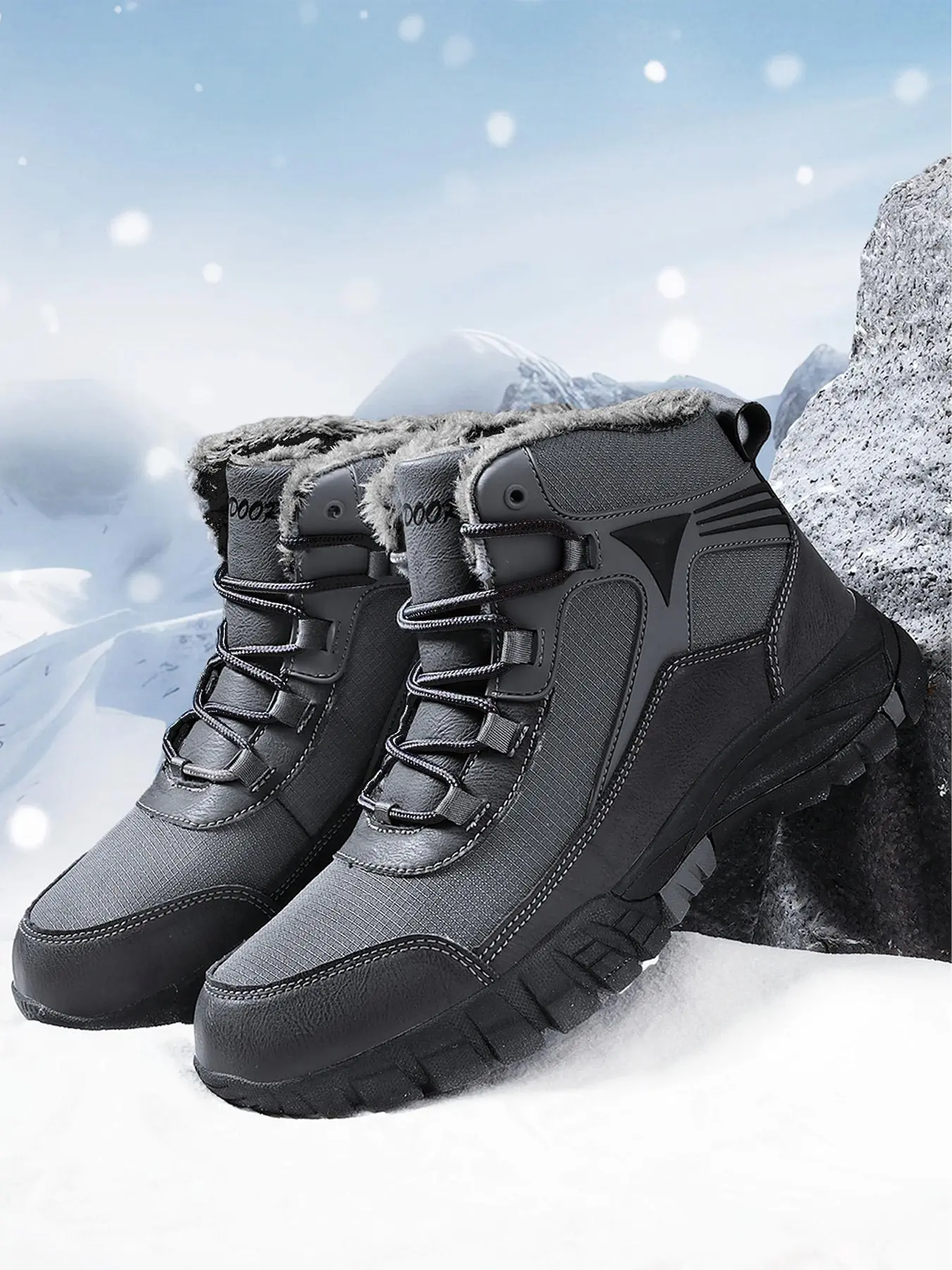 Men's High-Top Winter Hiking Boots, Warm Fleece Lining, Windproof Waterproof Non-Slip Outdoor Shoes, Casual Daily Wear