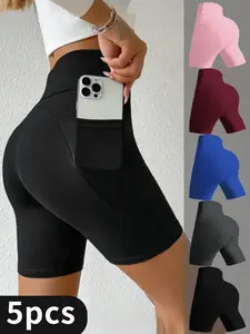 5 Pack High Waist Yoga Shorts With Pockets, Breathable Fabric, Butt Lifting Athletic Compression Shorts For Women - Sport Style Gym Activewear Super Stretchy Seamless Yoga Running Shorts for Women -  Active Lifestyle, Moisture-Wicking Comfort