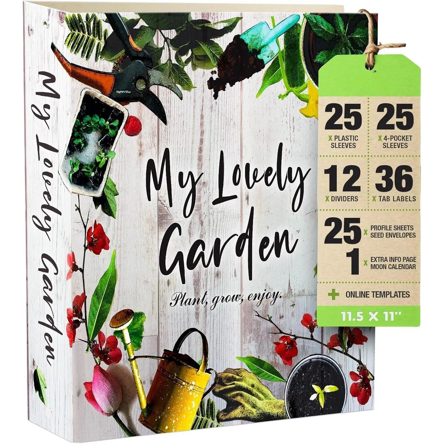 Garden Journal, 3 Ring Full Page 8.5x11" Binder. Seed Packet Organizer Kit,  Planner & Almanac & Notebook for Gardeners and Farmers