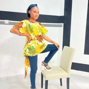 Color Pop Ankara Top - Yellow Floral Design, Short Sleeves, Casual Style for Women, Ideal for Womenswear - Shirts Comfort Blouse