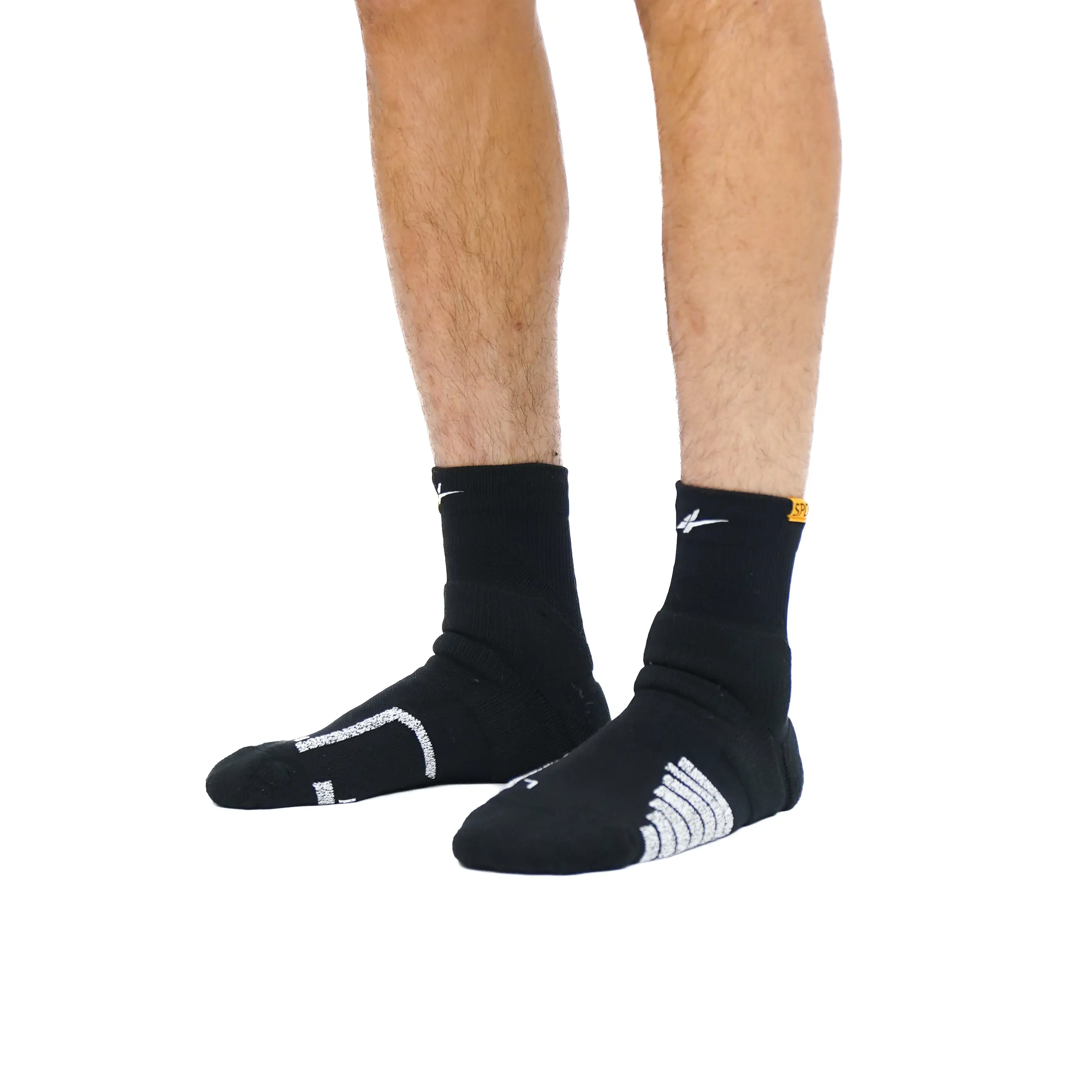 SPO Pro Low Socks, Elite Grip with Cushion Impact Protection, Arch & Ankle Compression, Moisture-Wicking Coolsun, Anti-Slip Performance Athletic Training Sports Basketball Gym Socks, Black & White