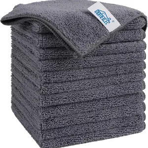 Microfiber Cleaning Cloth Grey, 12 Pack Premium Microfiber Towels for Cars, Lint Free, Scratch-Free, Highly Absorbent, Reusable Cleaning Rags for Car, Household, Kitchen, Window, 11.5"X11.5"