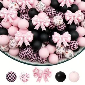 25/28/64PCS Wave Dot Bow Silicone Beads Set - Perfect for DIY Keychains, Bracelets, and Pen Decorations | Multiple Colors and Patterns, Keychain Accessories | Smooth Surface Beads - Beads & Bead Assortments