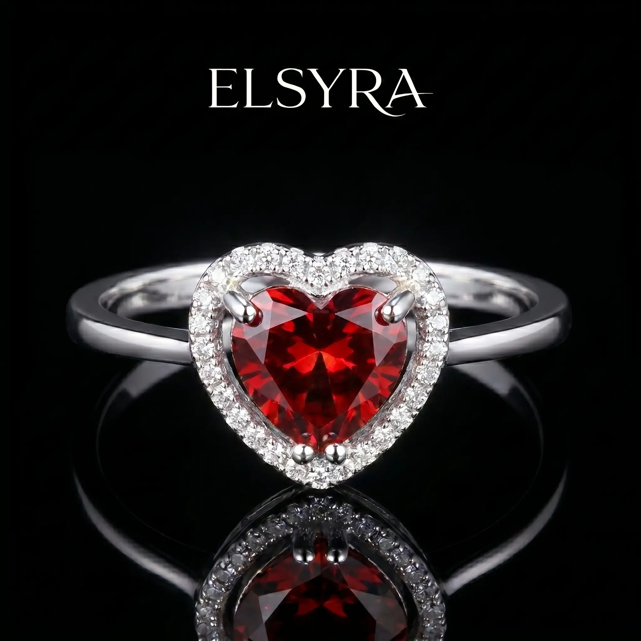 925 Sterling Silver Heart Shape Birthstone Zirconia Ring For Women Ring Fine Ladies Jewelery Gift,Promise Ring for Her,Anniversary Wedding Engagement Band Rings Women January Jewelry,Elegant red heart ring,Wedding Engagement Band Rings