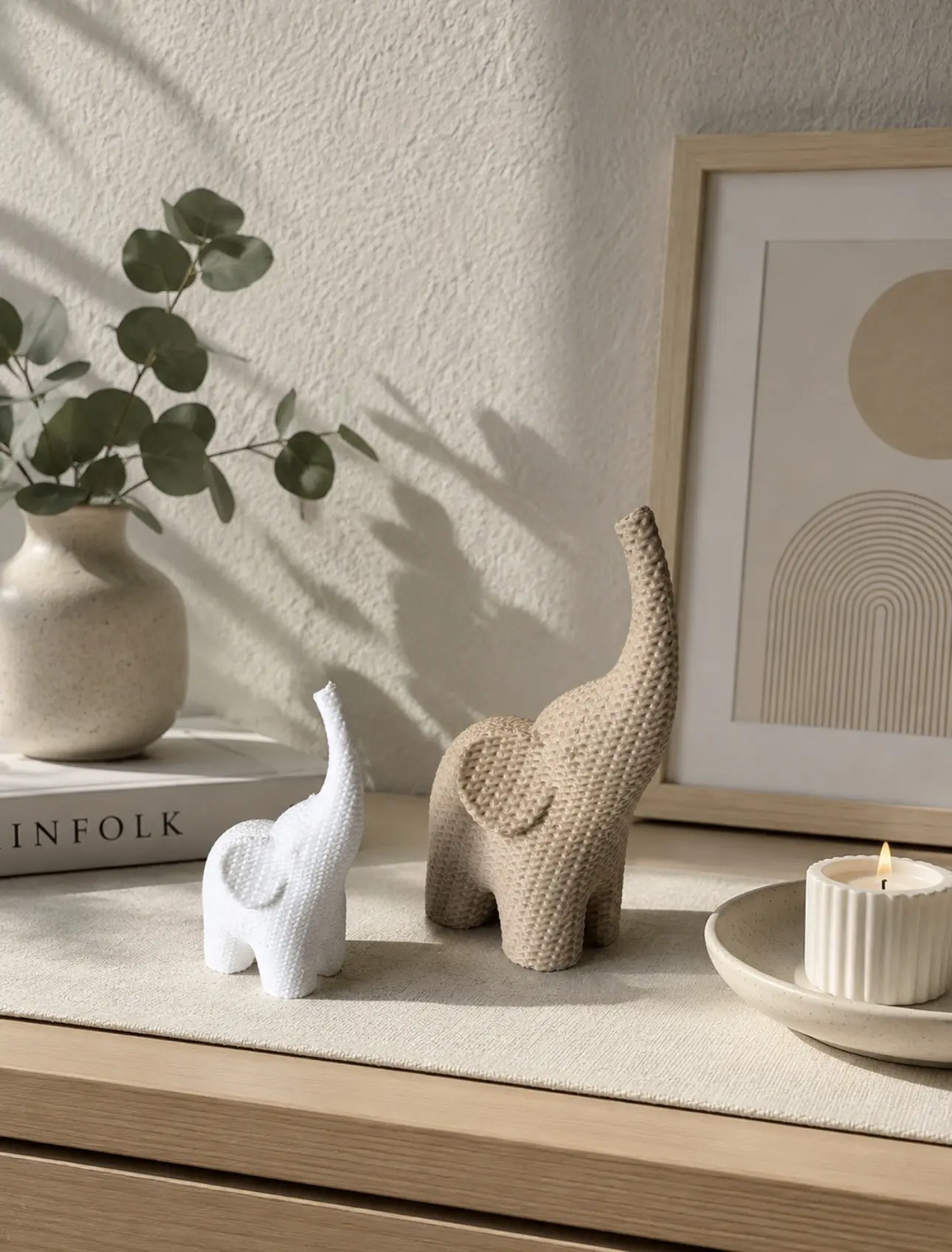 3D Decorative Animal Figurine Set - 2 Mini Elephant Plastic Figurines, Home Decor Statues, Ideal Gift for Home Accents