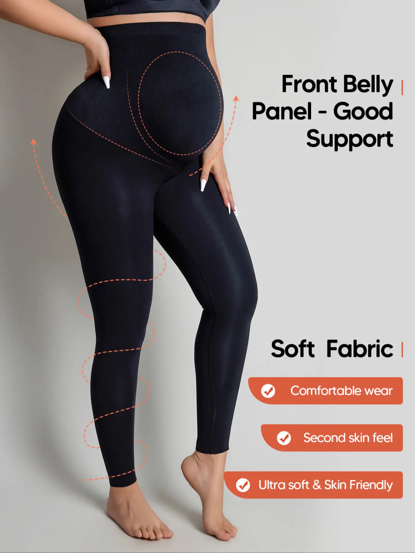 Maternity High Waisted Compression For Tired Legs Leggings, Ultra Soft & Skin Friendly, Pregnancy Support Tights, Seamless Front Belly Panel