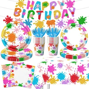 142PCS Paint Party Decorations Tableware Set - Art Party Plates, Napkins, Cups, Tablecloth for Birthday