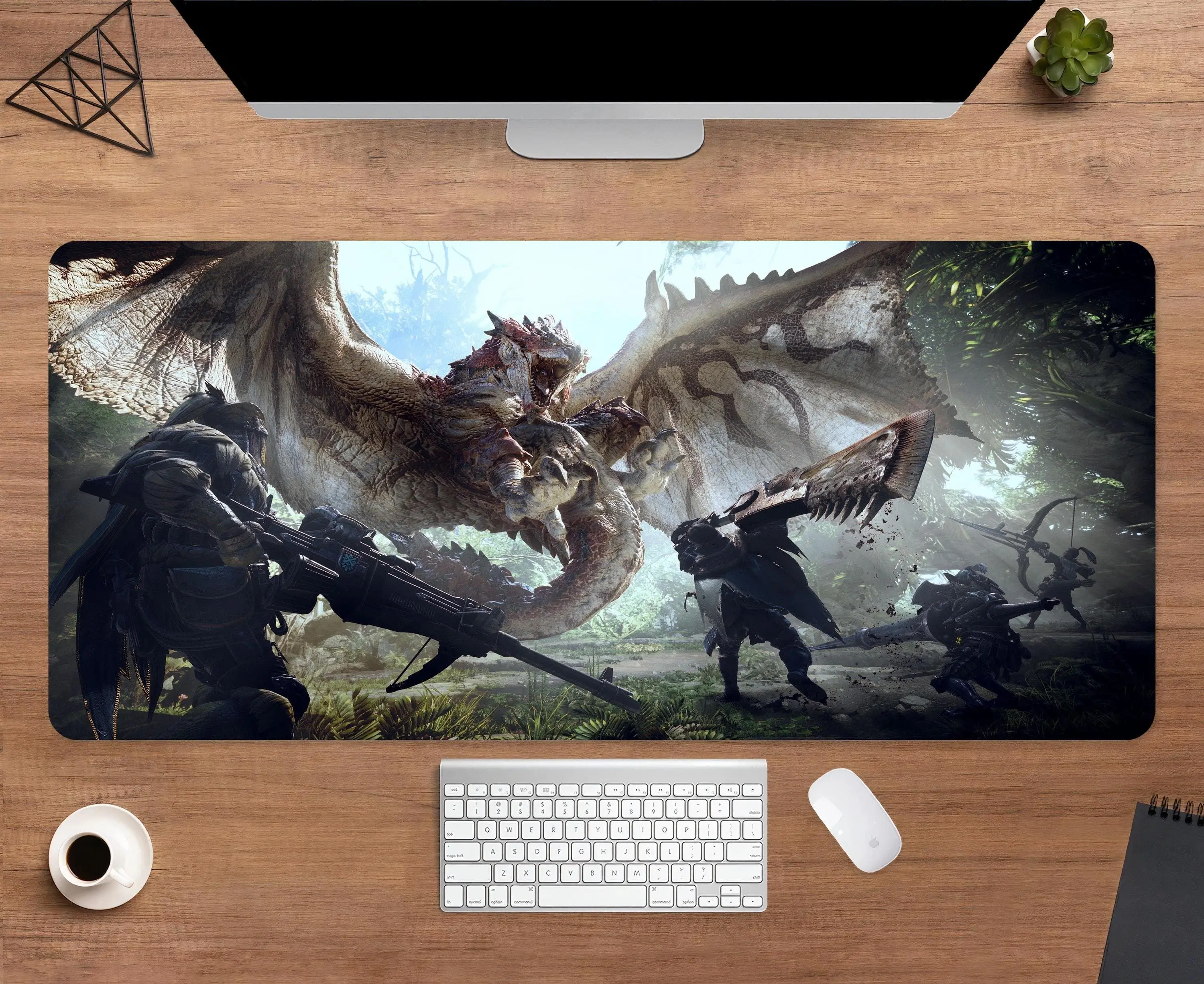 Monster Hunter World Desk Mat | Monster Hunters Mouse Pad | Large Desk Pad | Gaming Desk Decor | Mousepad Setup, Office Work, and Aesthetic Desk Accessories