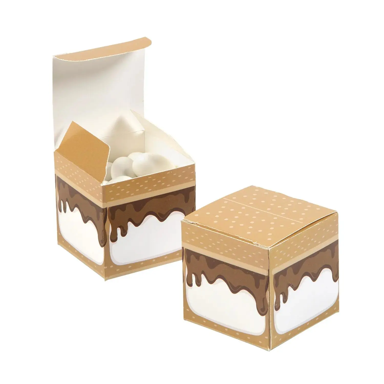 Campfire S’mores Party Folding Favor Boxes - 2" x 2" x 2", 12 Pcs