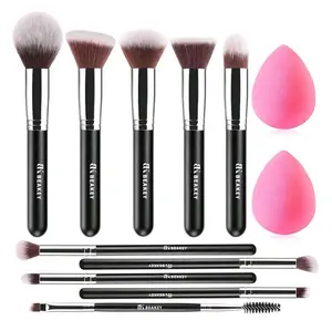 BEAKEY Makeup Brushes Set, Professional Foundation Eyeshadow Concealer Blush Powder Bronzer Applicator, 2 Blender Sponge with Beauty Paper Case