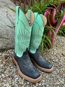 Anderson Bean Women's Gun Powder Poseidon & Mint Glove Square Toe Cowgirl Boots 330491