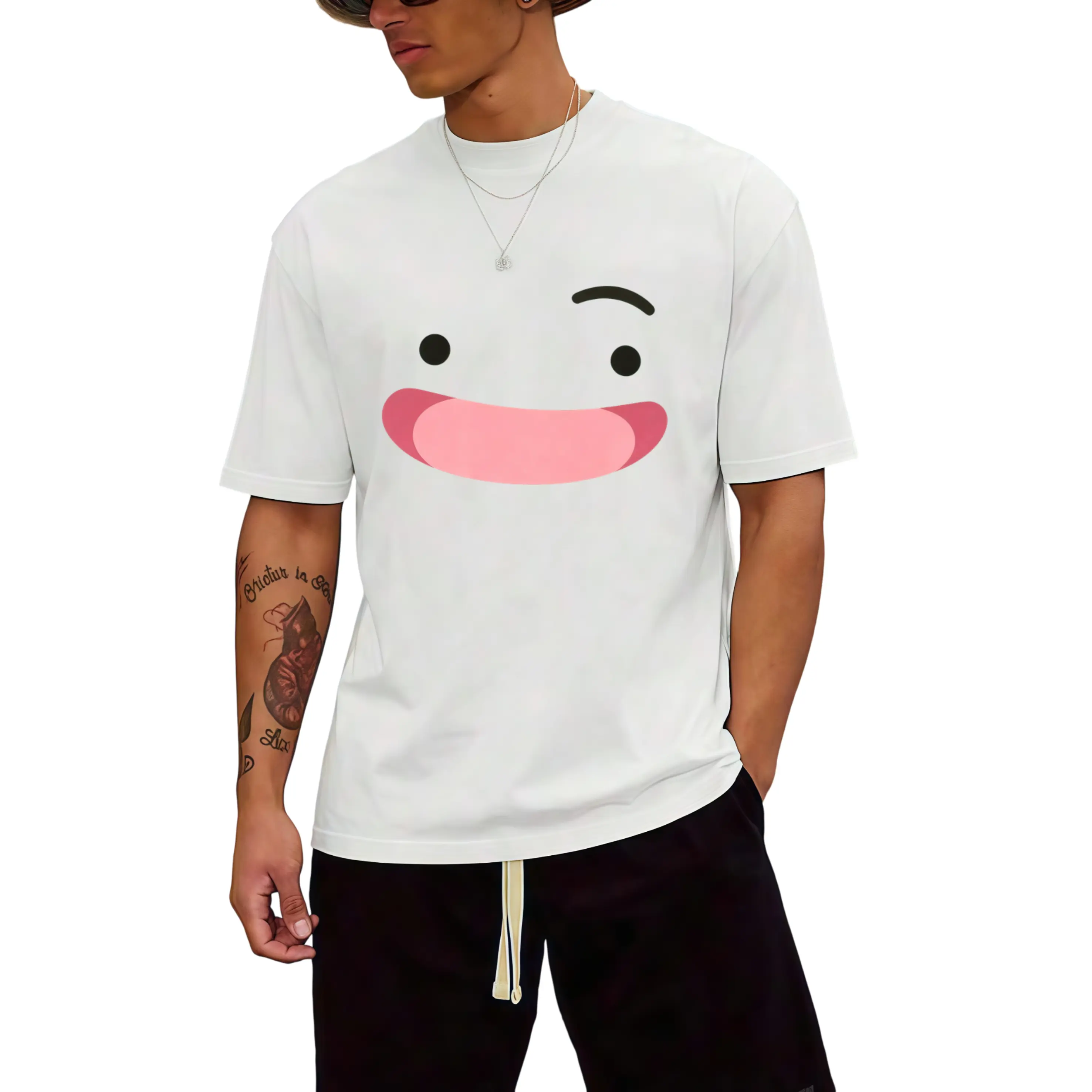 Lighthearted Single Raised Eyebrow Smile Graphic T shirt Unisex Short Sleeve Basic Outfit For Everyday Casual Scenes