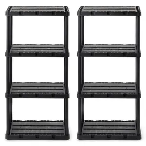 Gracious Living 4 Shelf Knect-A-Shelf Solid Light Duty Storage Unit, Black 2 Pck Organiser Plastic