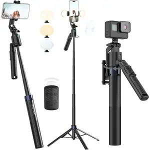 70" Auto   Selfie Stick Tripod for /Android/, 360? Rotation Phone  Tripod with Remote, 2 count Fill Lights, Phone Stand for Vlog Live Stream Video Recording