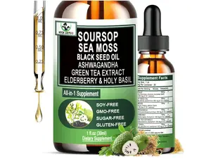 Soursop Drops, Soursop Bitters Liquid with Sea Moss Black Seed Oil Green Tea Extract Ashwagandha Elderberry Holy Basil-Multimineral & Vitamins Superfood Drops for Immune & Digestive & Cell Support