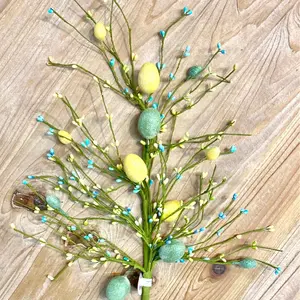 David Christopher 24" Spring Berry Egg Spray w/ Glitter Eggs Yellow & Green