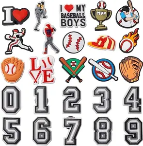 Baseball Shoe Charms Set – Play Ball, Home Run, MVP & Varsity Numbers – Sporty Bling for Foam Clogs