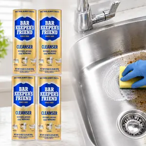Bar Keepers Friend 21 oz. All-Purpose and Polish (4-Pack) Household, Strength Multi-Surface Cleanser for Kitchen & Bathroom, Safely Removes Rust, Hard Water Stains, Lime Scale, Tarnish from Stainless Steel, Ceramic, Porcelain, No Scratching, Fast-Acting.
