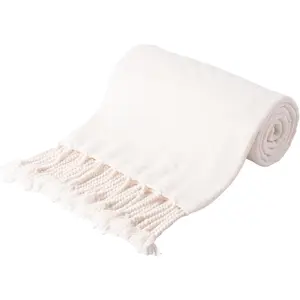 White Chenille Throw Blanket for Couch, Soft Cozy Textured Knit Throw Blanket with  Fringe Tassels, Lightweight Decorative Farmhouse Blanket for Sofa Bed Chair, 50"x60"