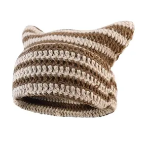 Cat Ear Beanie - Y2K Cute Crochet Ear Hat Unisex Winter Slouchy Kitsch Bonnet EmotionalSupport Crochet Beanie Comfortable Soft Material Unique Design