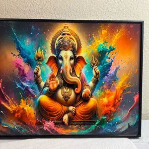 Hindu Gods Lord Ganesha Canvas Art - Vibrant Colorful Spiritual Wall Decor for Home and Office