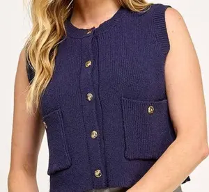 NAVY BUTTON TOP