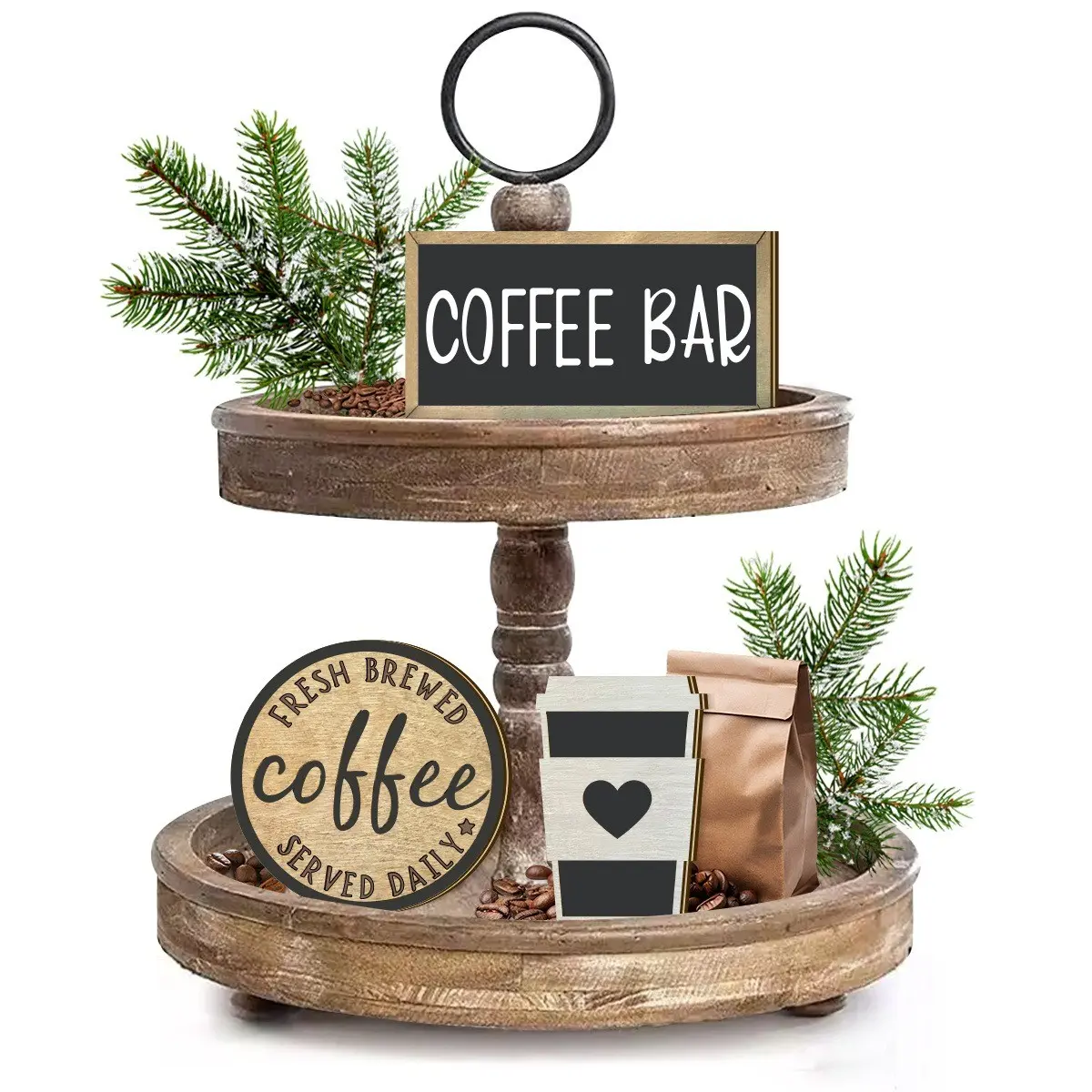 Wooden Layered Tray Set, Coffee Bar Handwritten Sign, Fresh Brewed Daily Supply Slogan, Modern Minimalist Home Decor (no Tray)