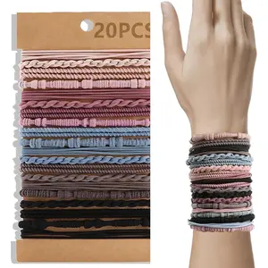 Boho Hair Ties 20 Pcs - Thicker, Stretchy, Durable, No Pull Nylon Hair Ponytail Holder for Women and Girls, Fit for Thin, Long, Curly Hair, Also as Bracelet