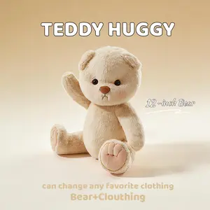 TEDDY HUGGY Fully Poseable 12" Teddy Bear - 5 Moving Joints, Heart Tail, Scarred Paws. Ultra-Soft Plush in 3 Styles (Long Hair Beige, Short Hair Beige, White). Your Healing Companion & Gift of Love!