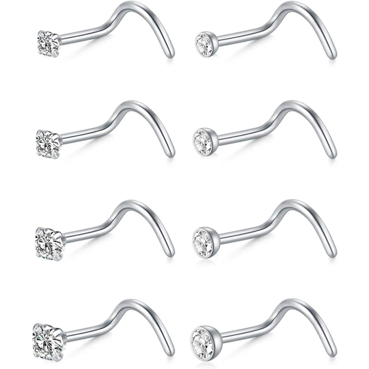 Unisex Surgical Stainless Steel Body Piercing Jewelry Set - L-Shaped Studs, Corkscrew Nose Studs, 18g-20g Solid Metal C4-18g L Shape Nose Piercing Accessories