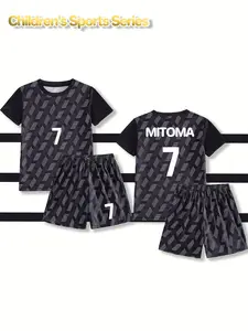 Round-neck T-shirt football suit for boys with name MITOMA and number 7. New children's jersey, suitable for students' competitions and team training. Comfortable, breathable, heat-dissipating, quick-drying two-piece set including top and pants.