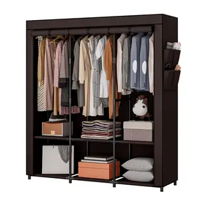 Portable Closet Wardrobe Storage Organizer Metal Hanging Rack Non-Woven Fabric 50 Inch (Black) Deals For You Days