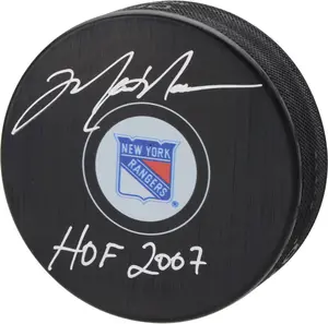 Mark Messier New York Rangers Autographed Hockey Puck with "HOF 2007" Inscription - Fanatics Authentic Certified