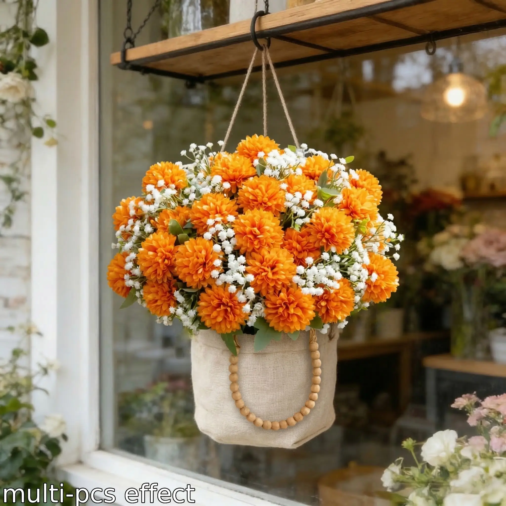 Realistic Flower Ball Bouquet with Starburst, Perfect for Home Decor, Weddings, Festivals, Outdoor Use, Durable Plastic, No Maintenance