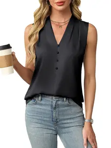 Women's Satin Vest Spring Summer V-Neck Button Backless Top Womenswear, Elegant Fashionable Outerwear for Daily Wear, Everyday & Special Occasions